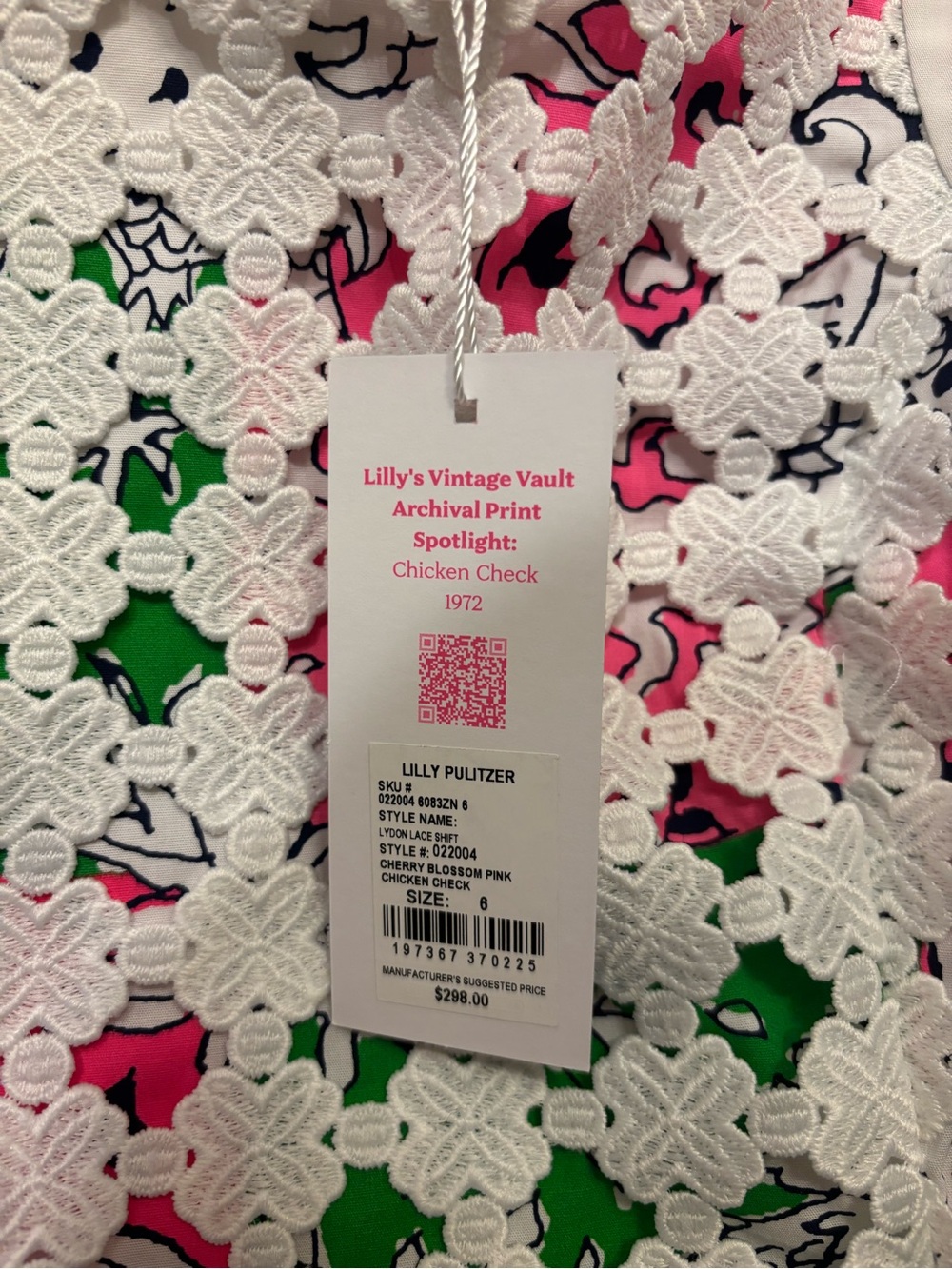 Lilly Pulitzer White Crochet Dress with Pink & Green Floral Print - Picture 6 of 9